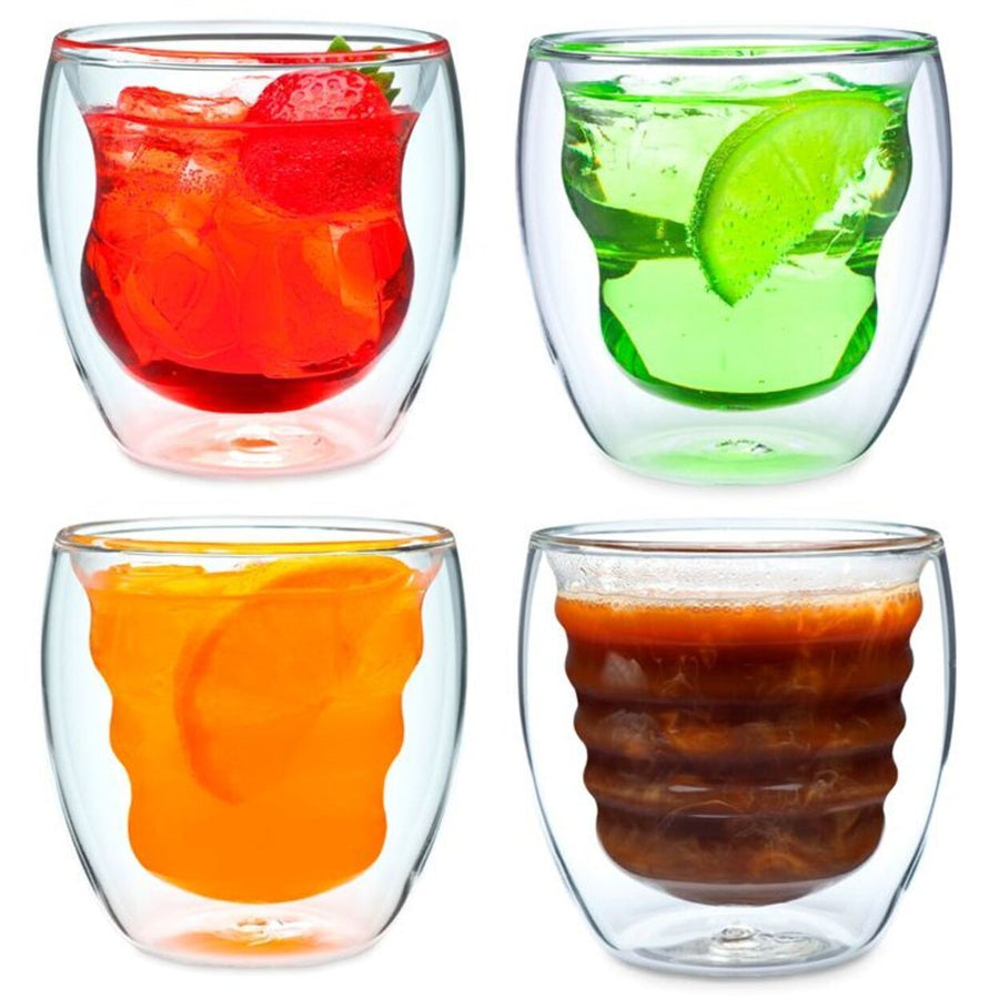 Curva Artisan Series Double Wall Beverage Glasses and Tumblers - Set of 4 Unique 8 oz Drinking Glasses Image 1