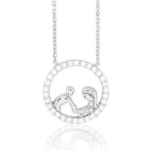 Mother and Child Sterling Silver Cubic Zirconia Circle Necklace Image 2