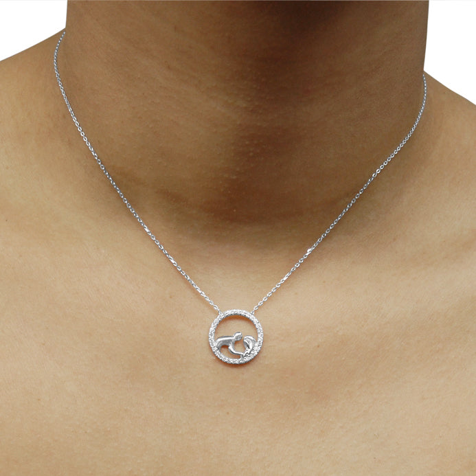 Mother and Child Sterling Silver Cubic Zirconia Circle Necklace Image 1