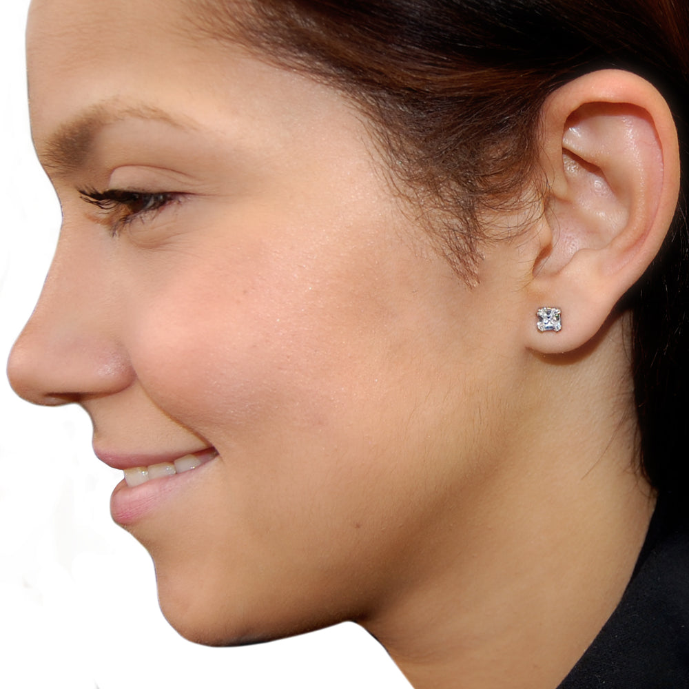 2 Carat CZ Asscher Cut Sterling Silver Square Stud Earrings Image 2