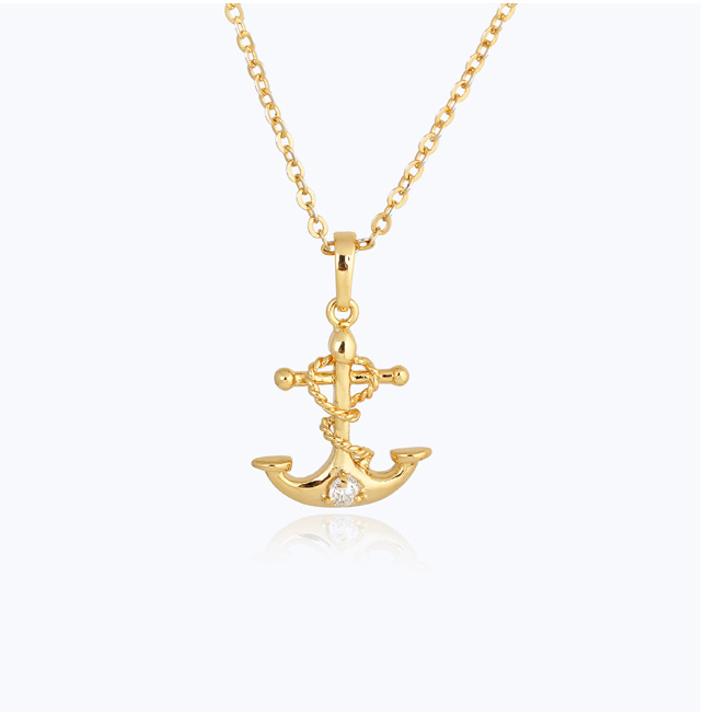18k Yellow gold over sterling silver 0.75ct CZ Diamond "Sailor Anchor" pendant Image 1
