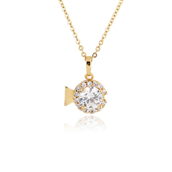 24k yellow gold overlay sterling silver 2.5ct TGW CZ Diamond Lucky fish pendant necklace Image 1