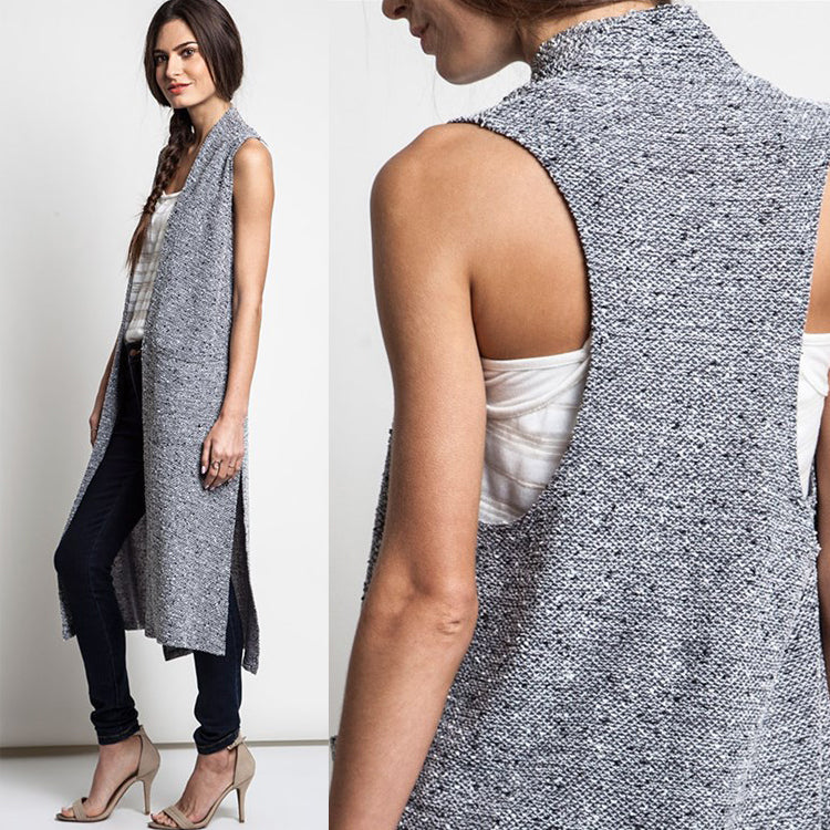 Two Tone Long Vest With Pockets Image 1