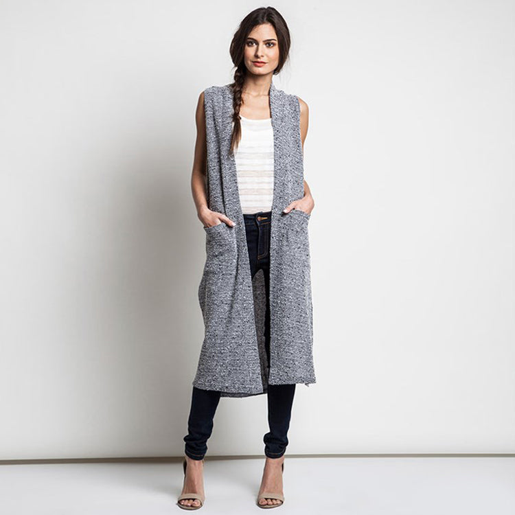 Two Tone Long Vest With Pockets Image 2