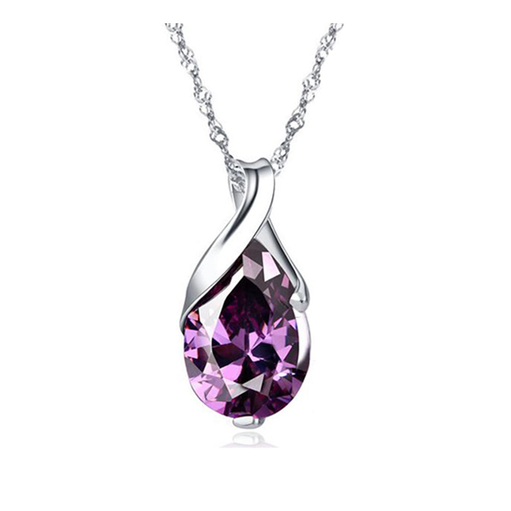 14K White Gold Overlay Sterling Silver Purple Crystal Angel Tear Pendant Necklace Image 2