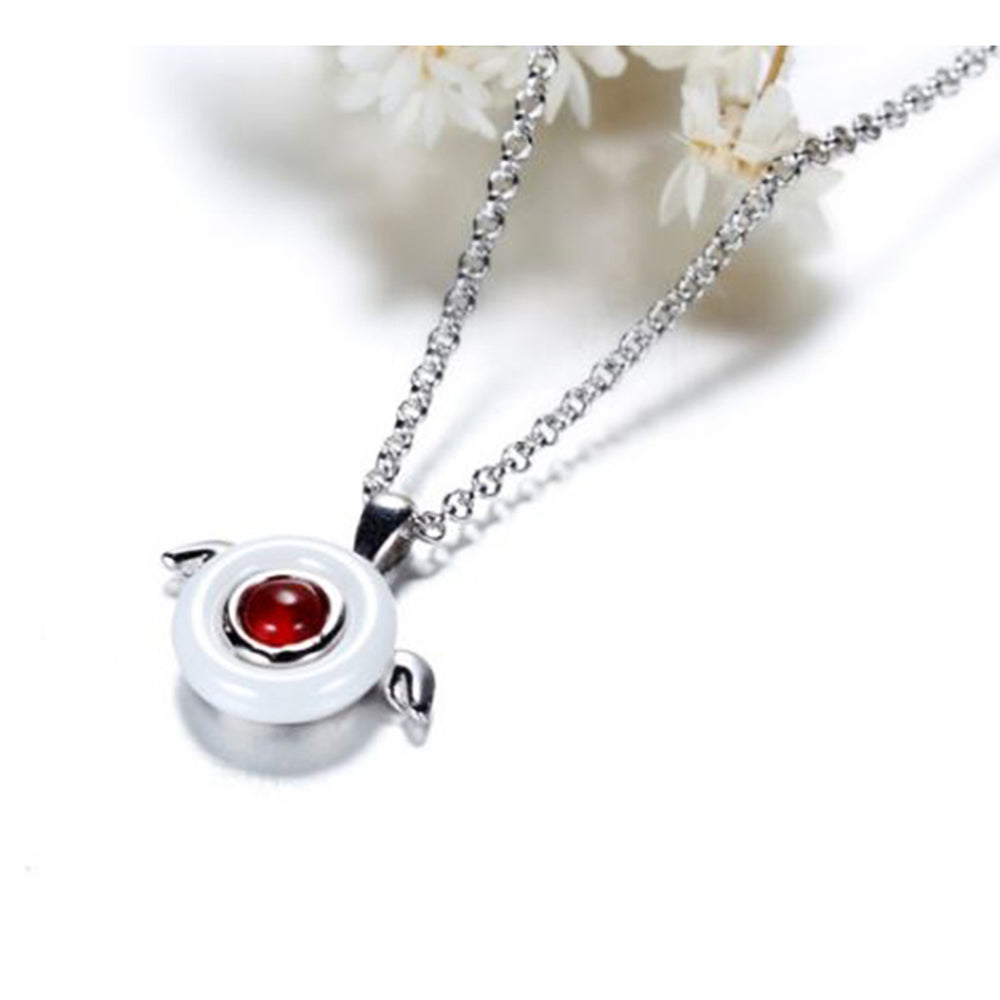 925 Sterling Silver Agate With fine Ceramics Angel Wings Pendant Necklace For Women (AAA) Image 2
