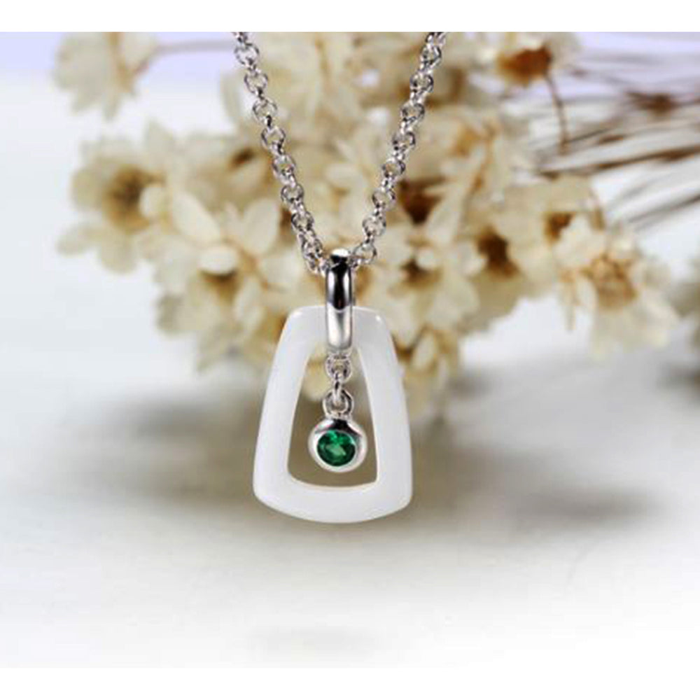 925 Sterling Silver Agate With fine Ceramics Sky View Pendant Necklace For Women (AAA) Image 2