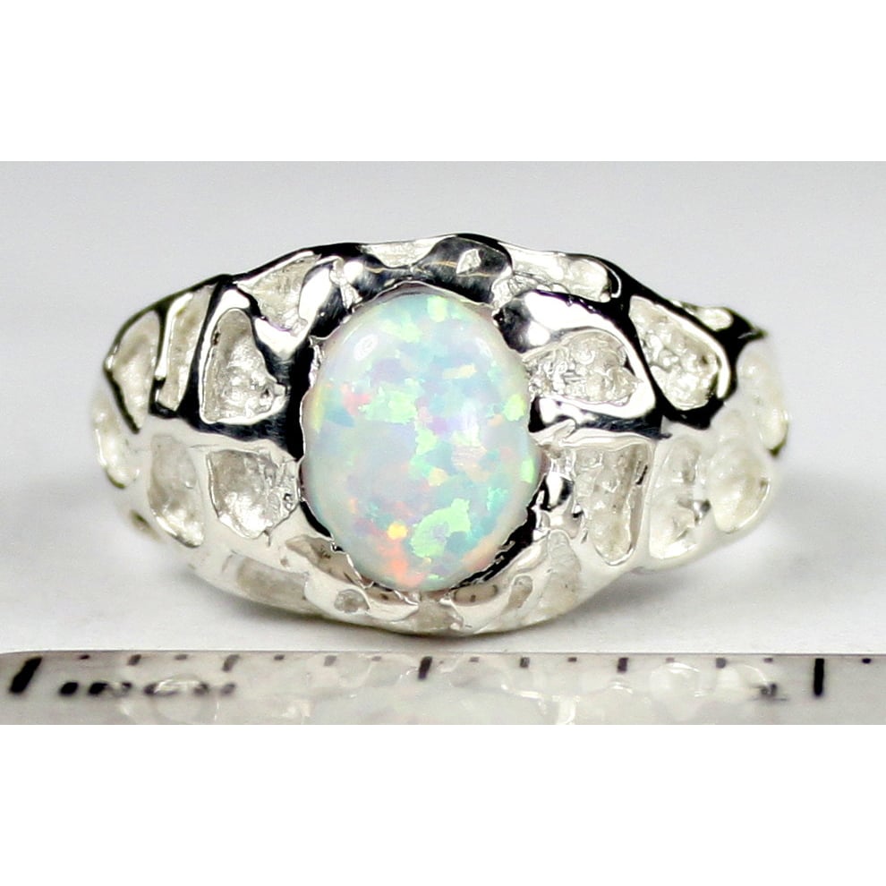 Sterling Silver Mens Ring Created White Opal SR168 Image 4