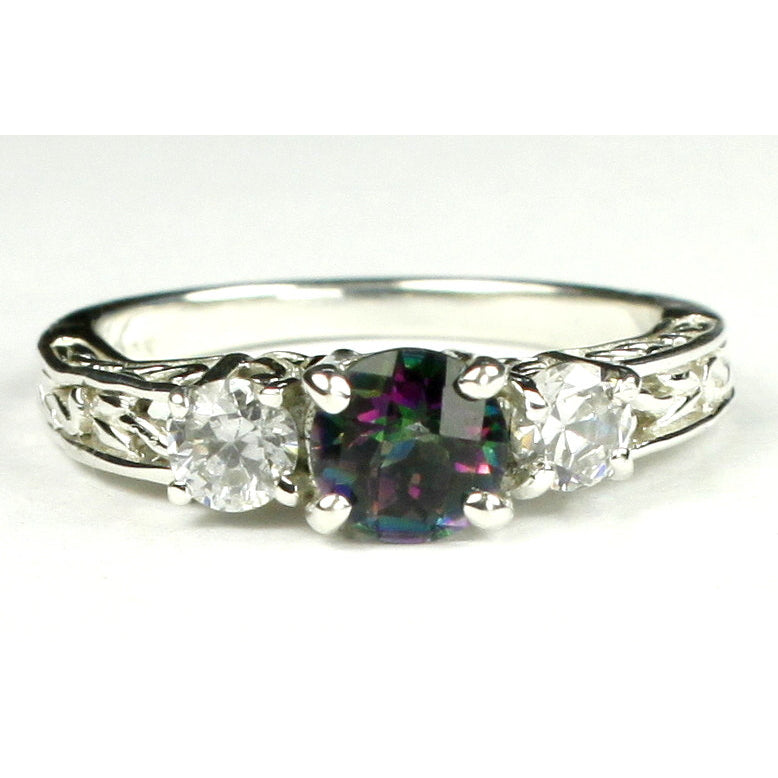 SR2546mm Mystic Fire Topaz w/ Two 4mm CZ Accents925 Sterling Silver Engagement Ring Image 2