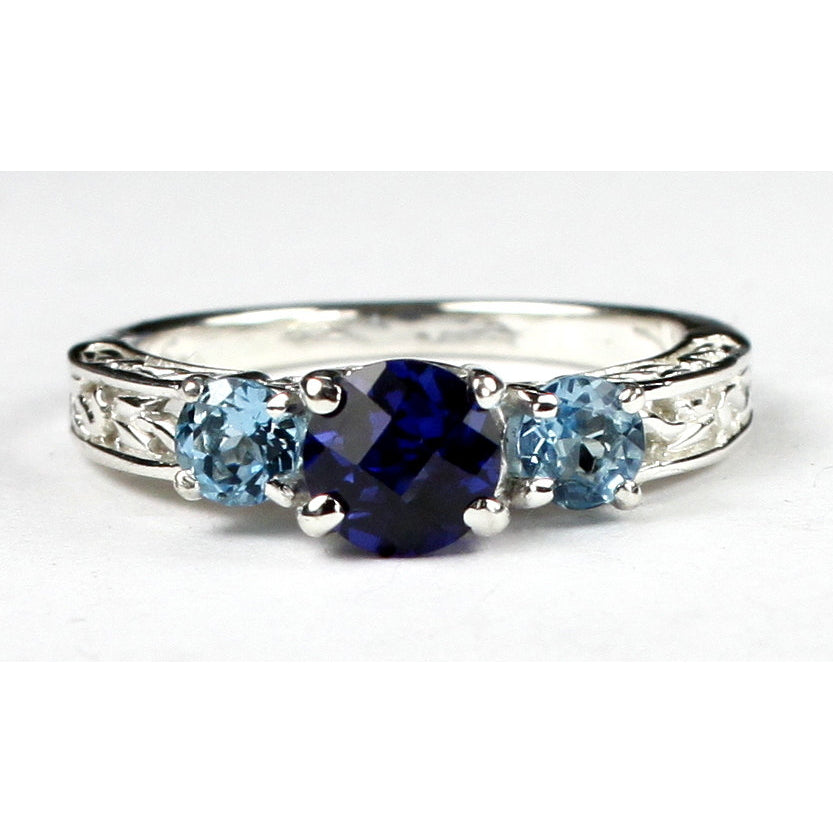 SR2546mm Created Blue Sapphire w/ Two 4mm Swiss Blue Topaz Accents925 Sterling Silver Engagement Ring Image 2