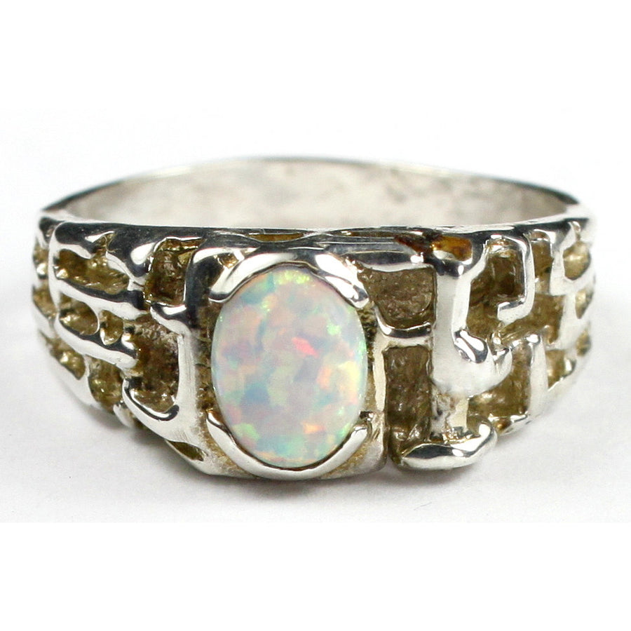 Sterling Silver Mens Ring Created White Opal SR197 Image 1