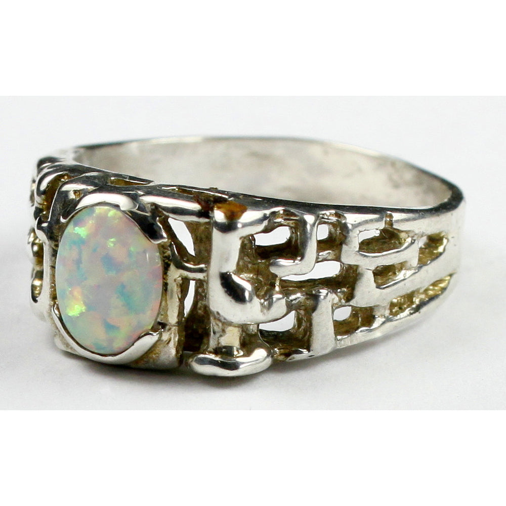 Sterling Silver Mens Ring Created White Opal SR197 Image 2