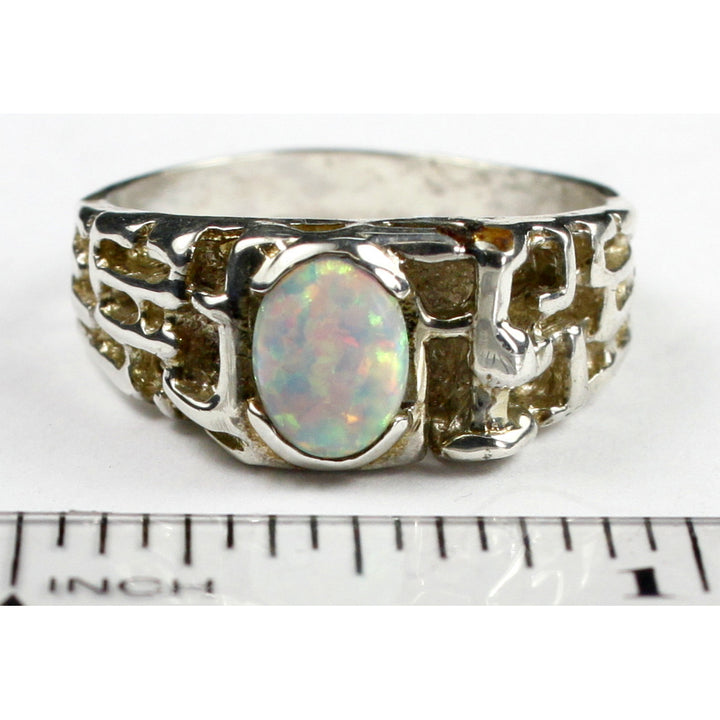 Sterling Silver Mens Ring Created White Opal SR197 Image 4