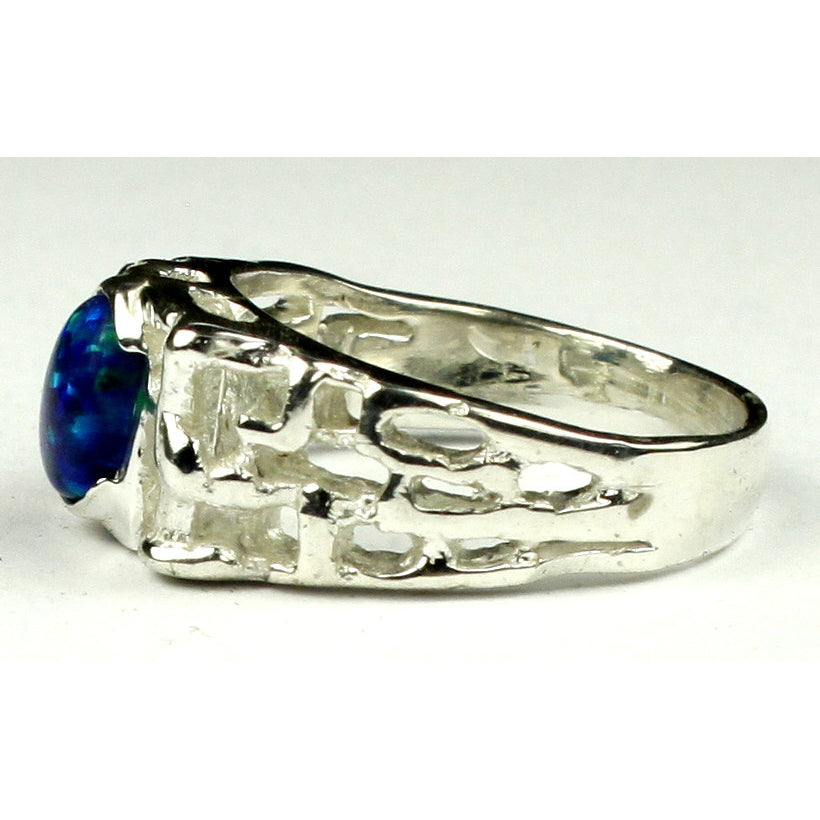 Sterling Silver Mens Ring Created Blue/Green Opal SR197 Image 3