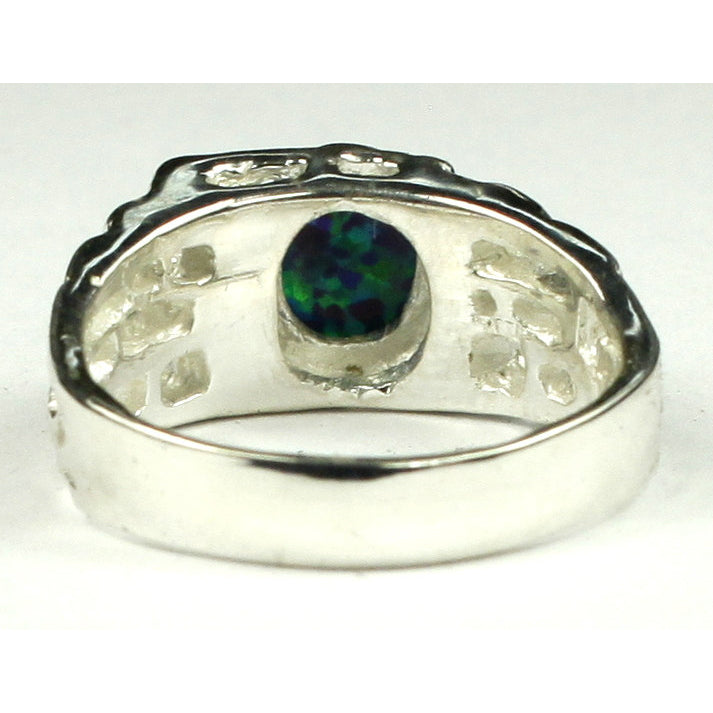 Sterling Silver Mens Ring Created Blue/Green Opal SR197 Image 4