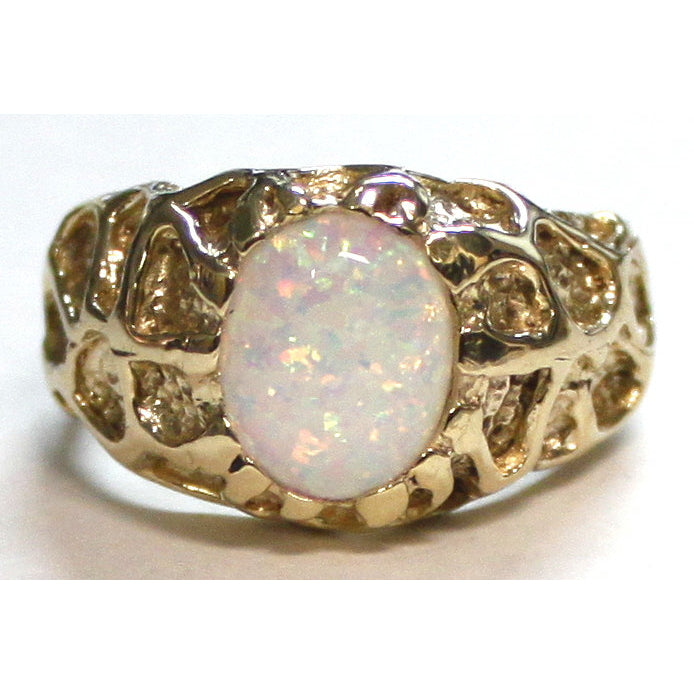R168Created White Opal10K Yellow Gold Mens Ring Image 1