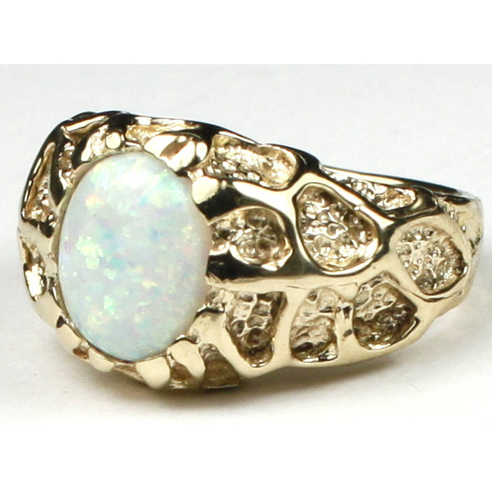 R168Created White Opal10K Yellow Gold Mens Ring Image 2