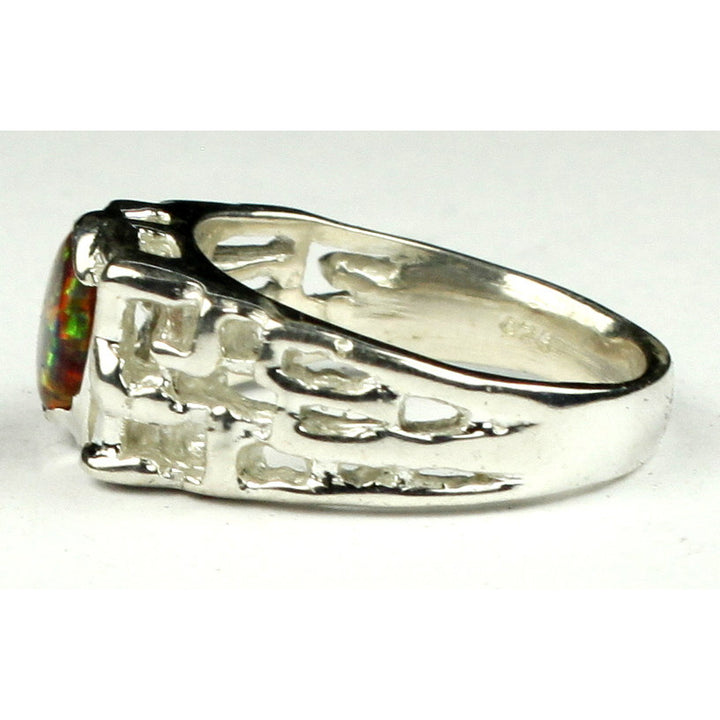 Sterling Silver Mens Ring Created Red Brown Opal SR197 Image 3