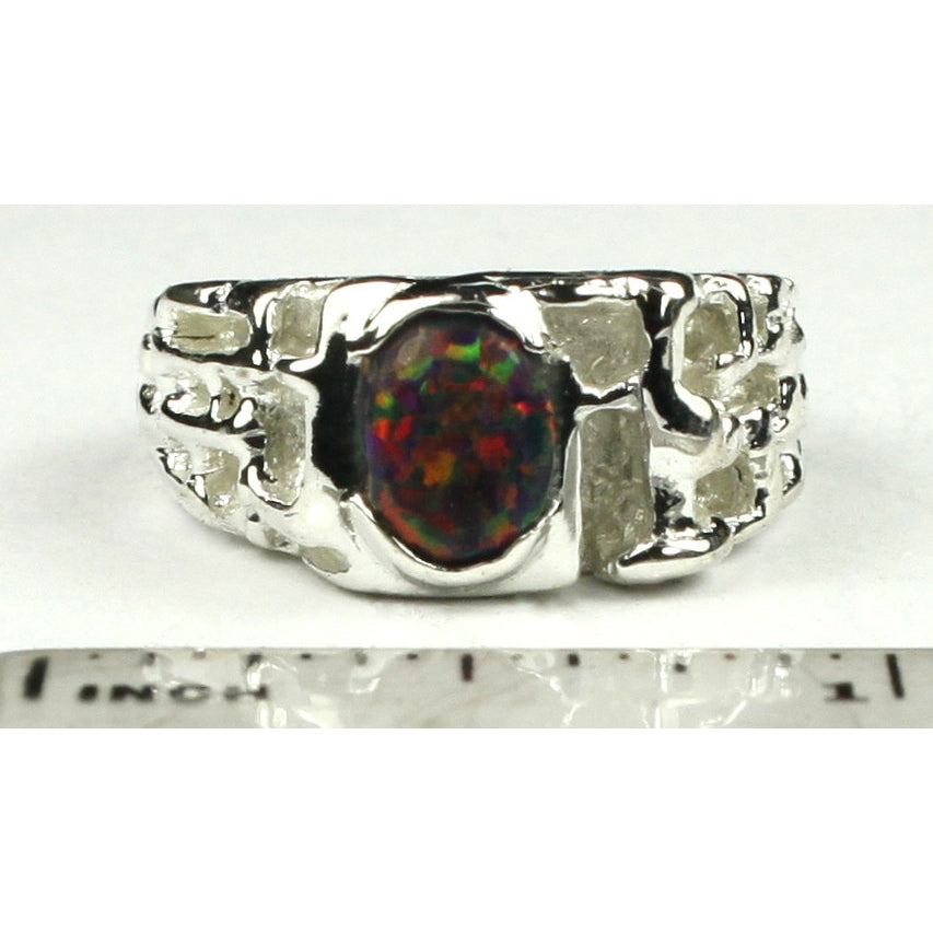 Sterling Silver Mens Ring  Created Black Opal SR197 Image 4