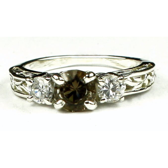 SR2546mm Smoky Quartz w/ Two 4mm CZ Accents925 Sterling Silver Engagement Ring Image 1