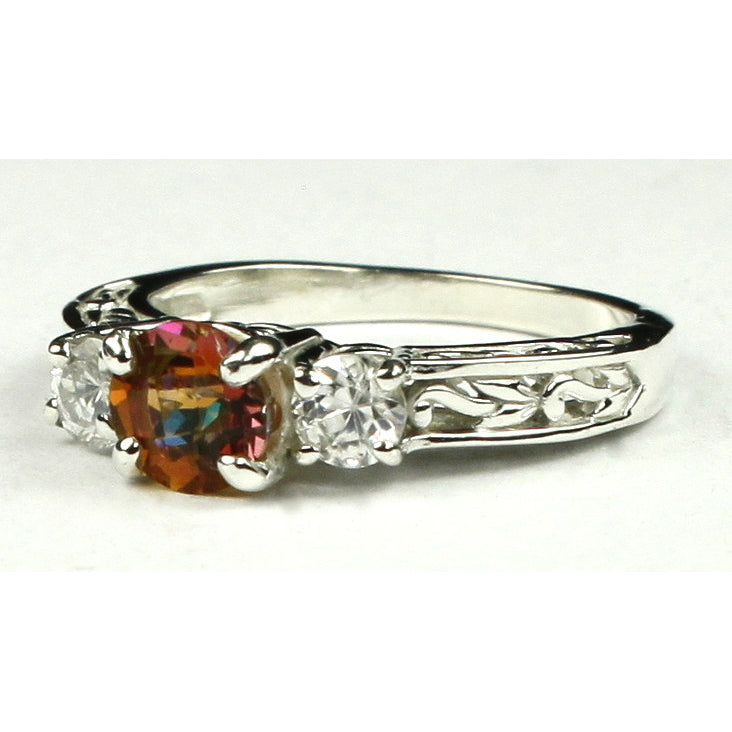 SR2546mm Twilight Fire Topaz w/ Two 4mm CZ Accents925 Sterling Silver Engagement Ring Image 2