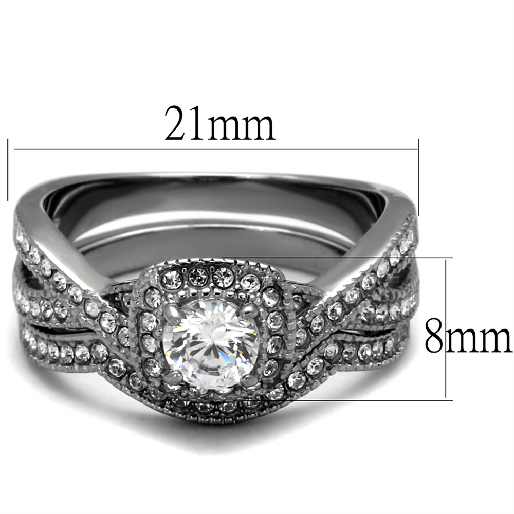 Round Cut .81 Ct Zirconia Stainless Steel Halo Wedding Ring Set Womens Size 5-10 Image 2