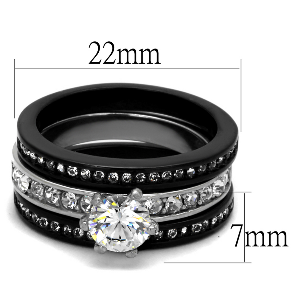 1.31 Ct Round Cut Cz Womens 3 Piece Black Ip Stainless Steel Wedding Ring Set Image 2