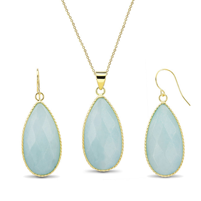 Gold Plated Pear-Cut Genuine Quartz Earrings and Necklace Set Image 1