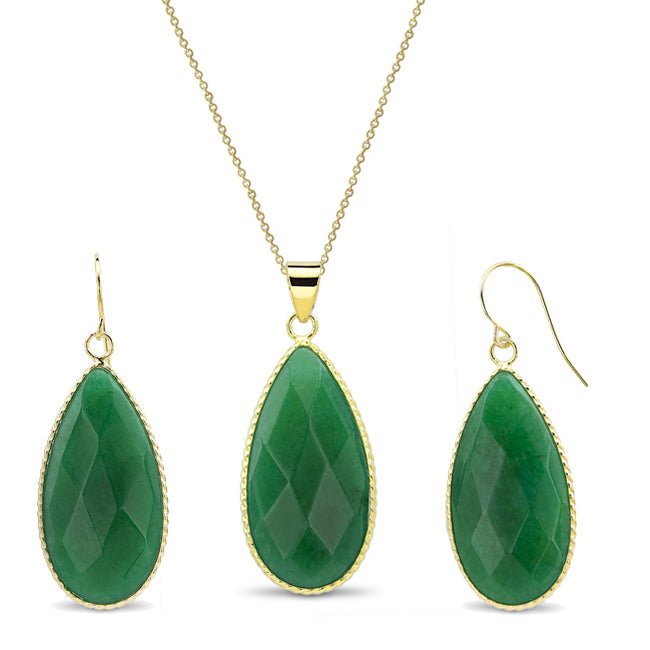 Gold Plated Pear-Cut Genuine Quartz Earrings and Necklace Set Image 2