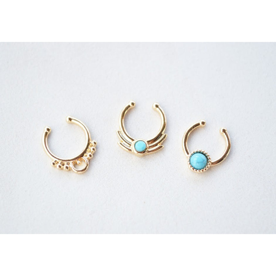 Turquoise and Gold Faux Septum Ring Set of 3 Image 1