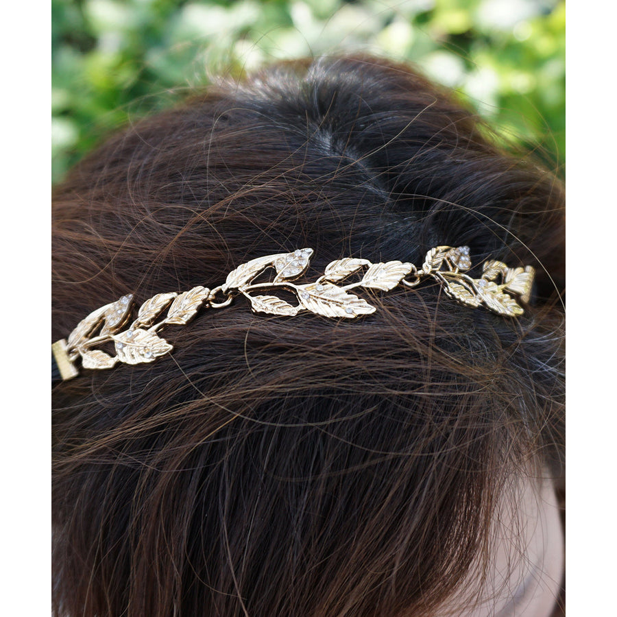 Gold Leaf Greek Goddess Summer Elastic Headband Bridal Wedding Hair Piece Image 1