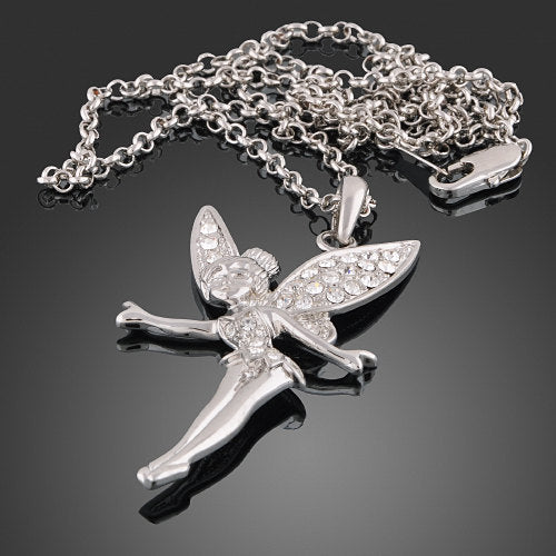 Tinkerbell Fairy Charm Pendant Necklace In Silver Or Gold Tone With Zircon Crystals Image 3