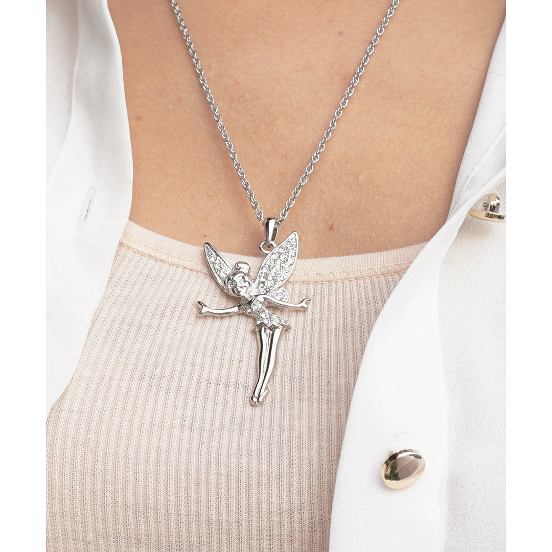 Tinkerbell Fairy Charm Pendant Necklace In Silver Or Gold Tone With Zircon Crystals Image 4