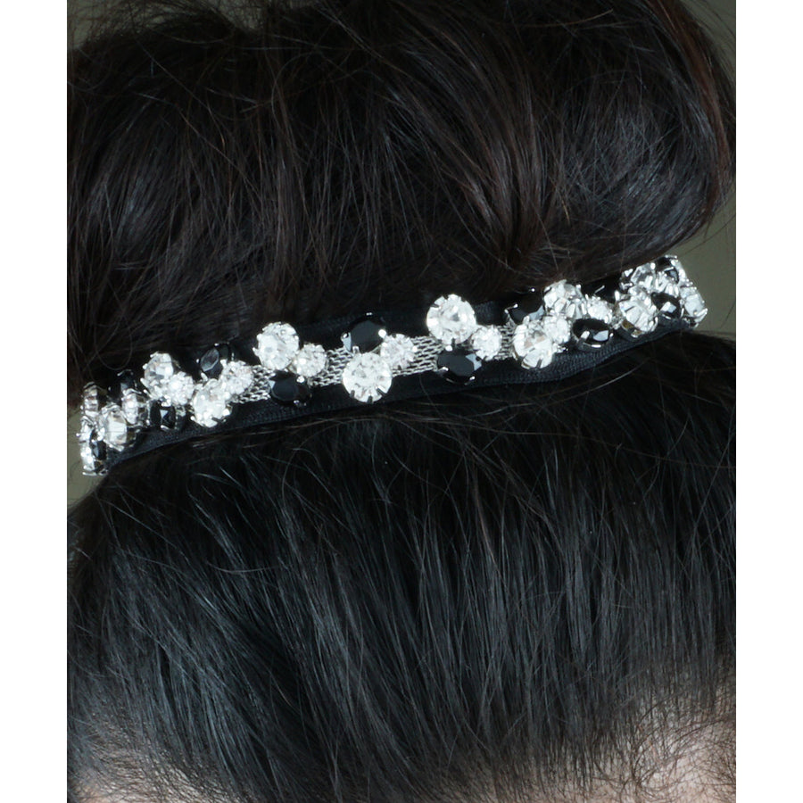 Enchanting Black and Clear Crystal Netted Wedding Headband Hair Piece Image 1