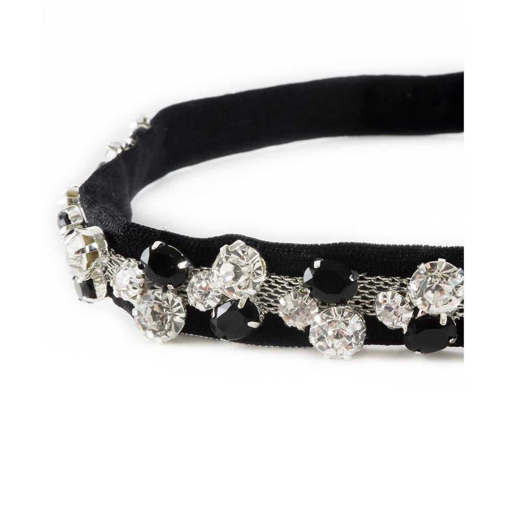Enchanting Black and Clear Crystal Netted Wedding Headband Hair Piece Image 2