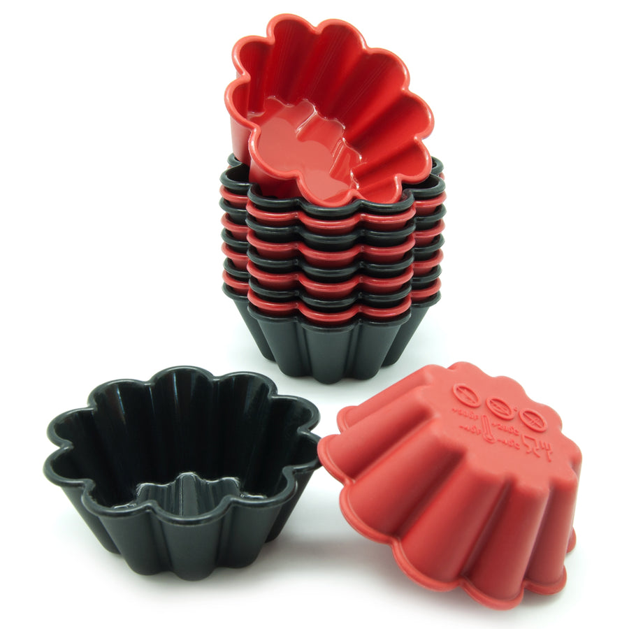 Freshware Silicone Cupcake Liners / Baking Cups - 12-Pack Muffin MoldsFlowerRed and Black Colors Image 1