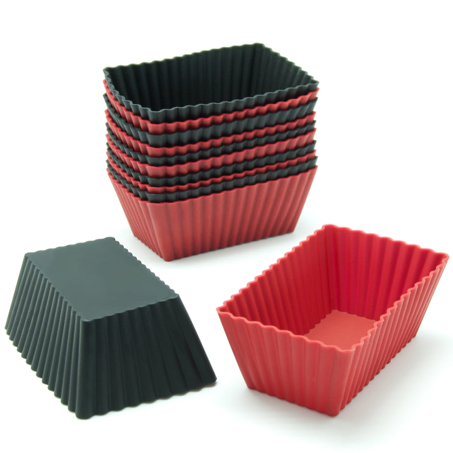 Freshware Silicone Cupcake Liners / Baking Cups - 12-Pack Muffin MoldsRectangleRed and Black Colors Image 1