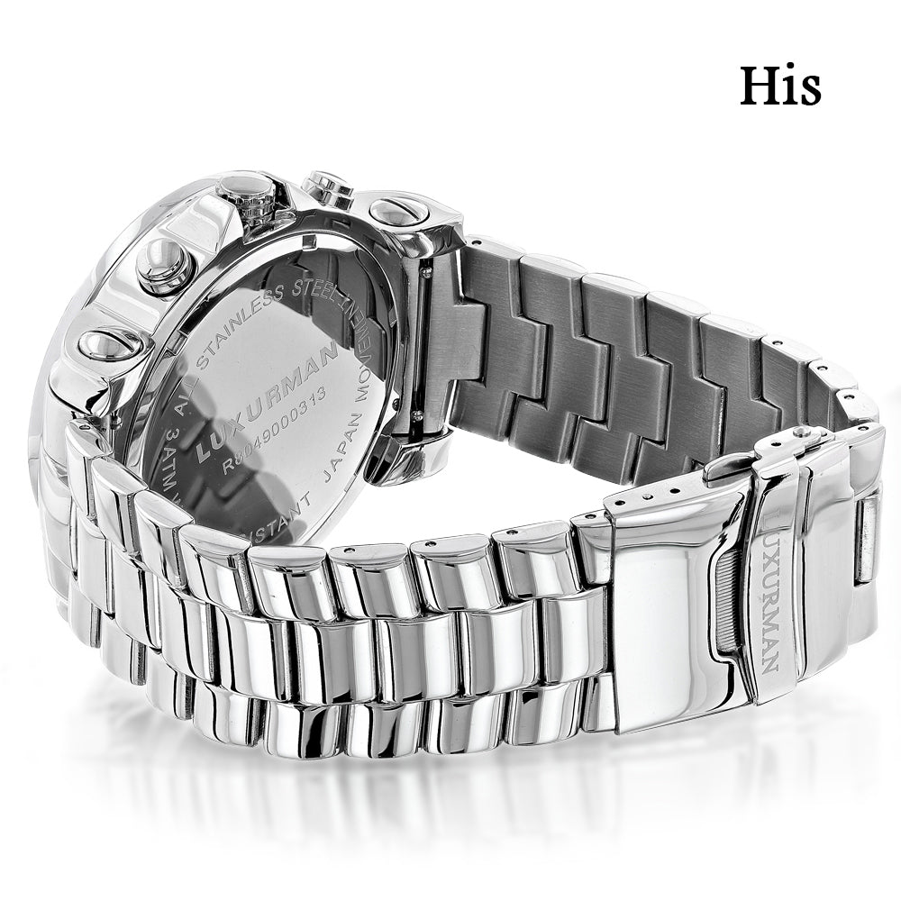 Matching His and Hers Watches: Luxurman Oversized Diamond Watch Set 4.5ct Image 2