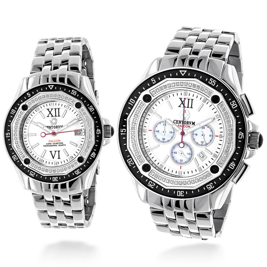 Matching His and Hers Watches: Centorum Diamond Watch Set 1ct Chronograph Image 1