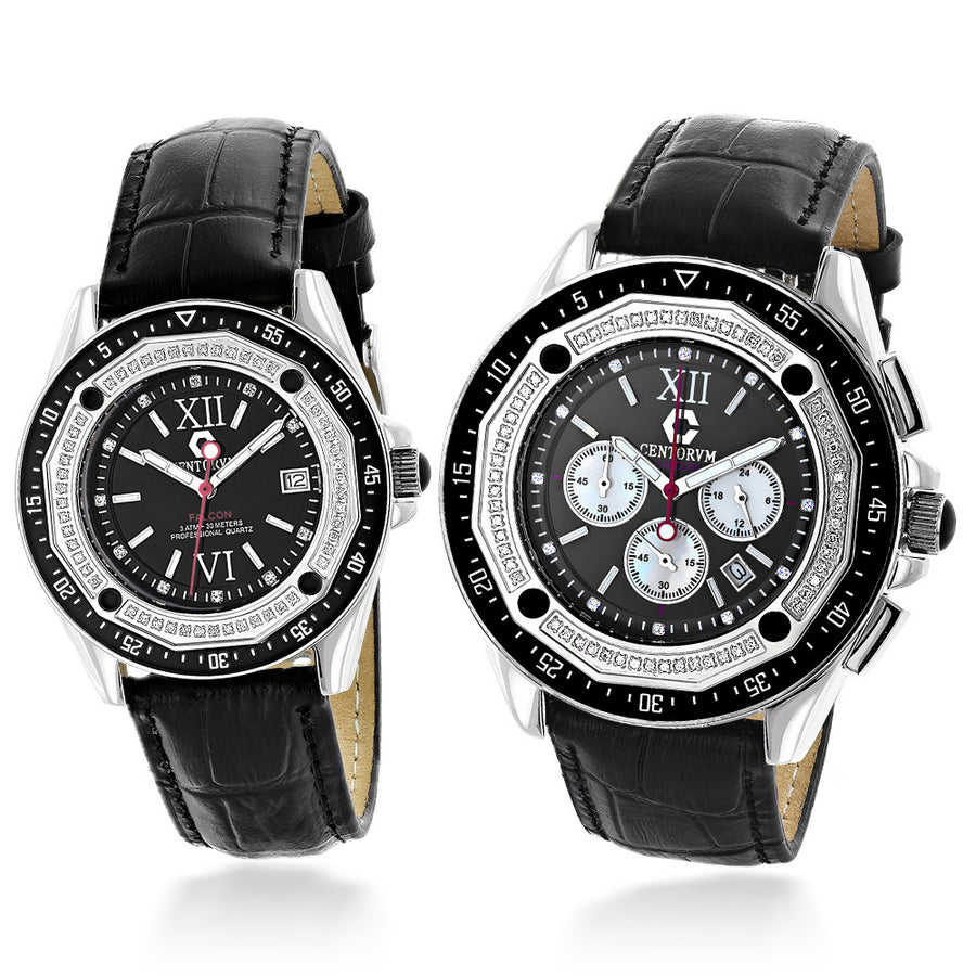 Matching His and Hers Watches: Centorum Diamond Watch Set in Black 1.05ct Image 1