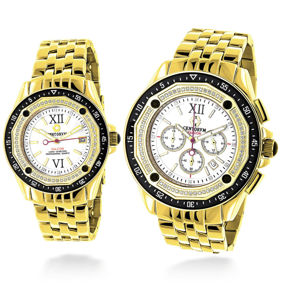 Matching His and Hers Watches: Yellow Gold Plated Diamond Watch Set 1.05ct Image 1