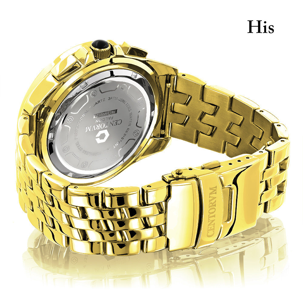 Matching His and Hers Watches: Yellow Gold Plated Diamond Watch Set 1.05ct Image 2