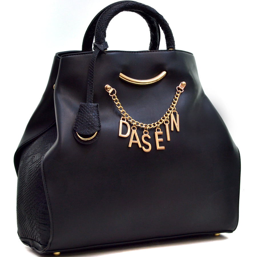 Dasein Womens Designer Signature Top Zip Ring Tote Bag Satchel Handbag Purse with Embossed Trim Image 1