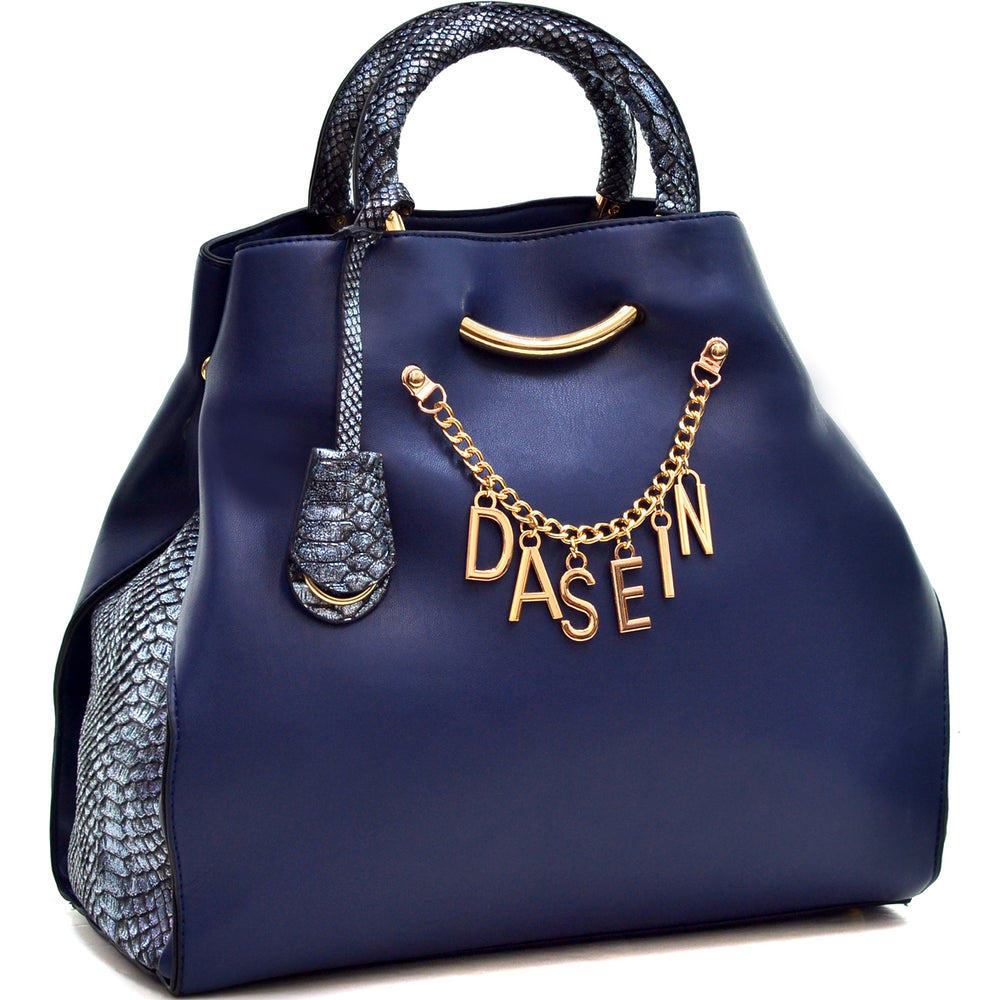 Dasein Womens Designer Signature Top Zip Ring Tote Bag Satchel Handbag Purse with Embossed Trim Image 2