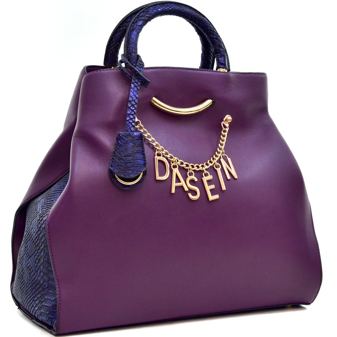Dasein Womens Designer Signature Top Zip Ring Tote Bag Satchel Handbag Purse with Embossed Trim Image 3