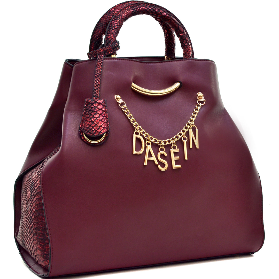 Dasein Womens Designer Signature Top Zip Ring Tote Bag Satchel Handbag Purse with Embossed Trim Image 4