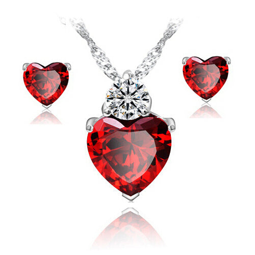 Heart Jewelry Earrings and Pendant Necklace Set Image 1