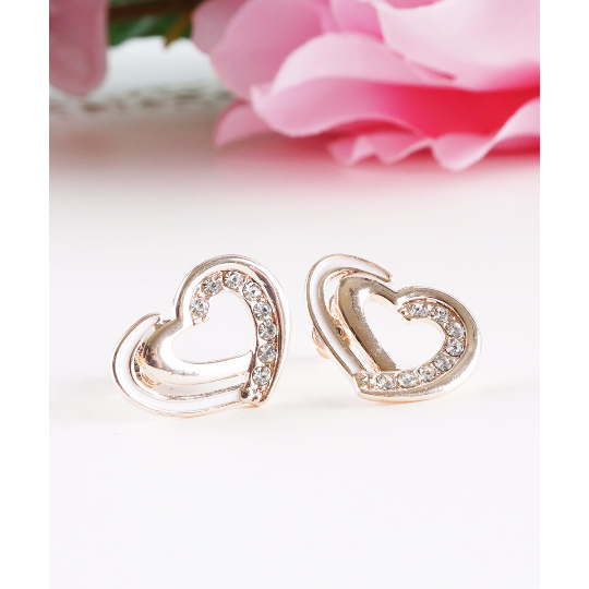 Rose Gold Heart Stud EarringsHeart NecklaceHeart PendantValentines Jewelry Image 1