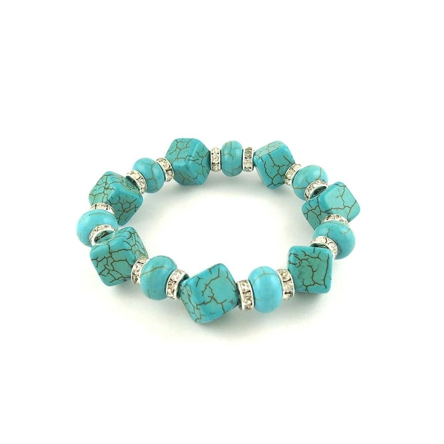 Genuine Turquoise and Swarovski Elements Crystal Stretch bracelet Image 1