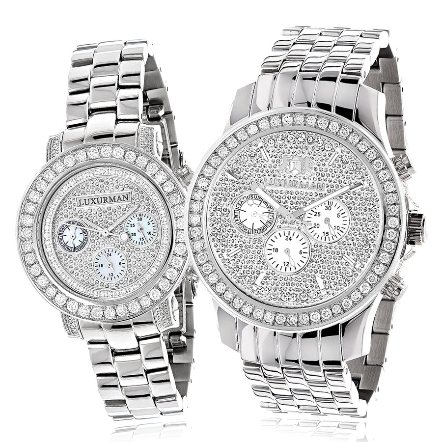 Matching His and Hers Watches: Luxurman Diamond Bezel Watch Set 6ct Image 1